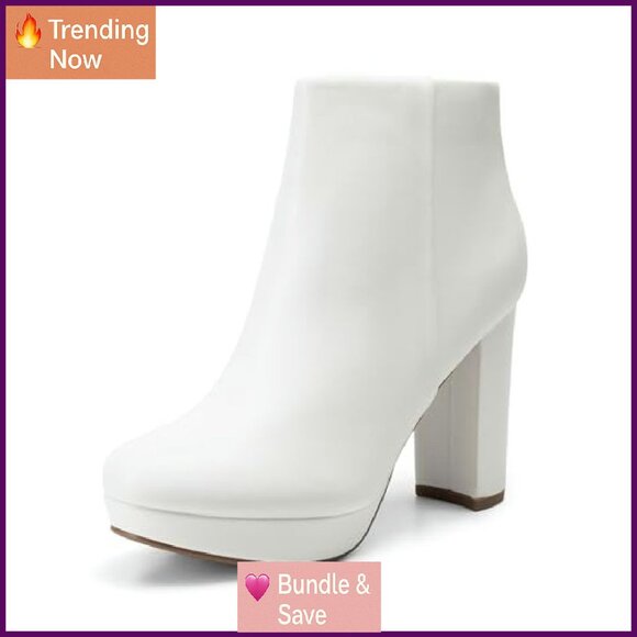 Women's High Heel Ankle Boots 4-Inch Block Heel Round Toe Zipper - Picture 2 of 8